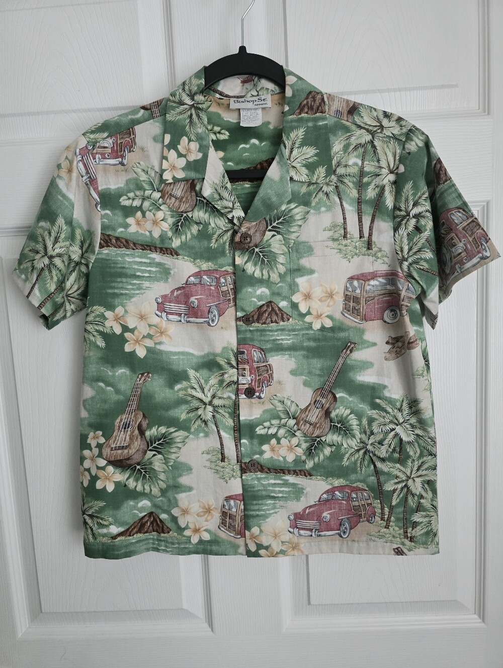 Vintage Bishop St Apparel Kids Hawaiian Shirt Woody Cars Ukulele Size 14